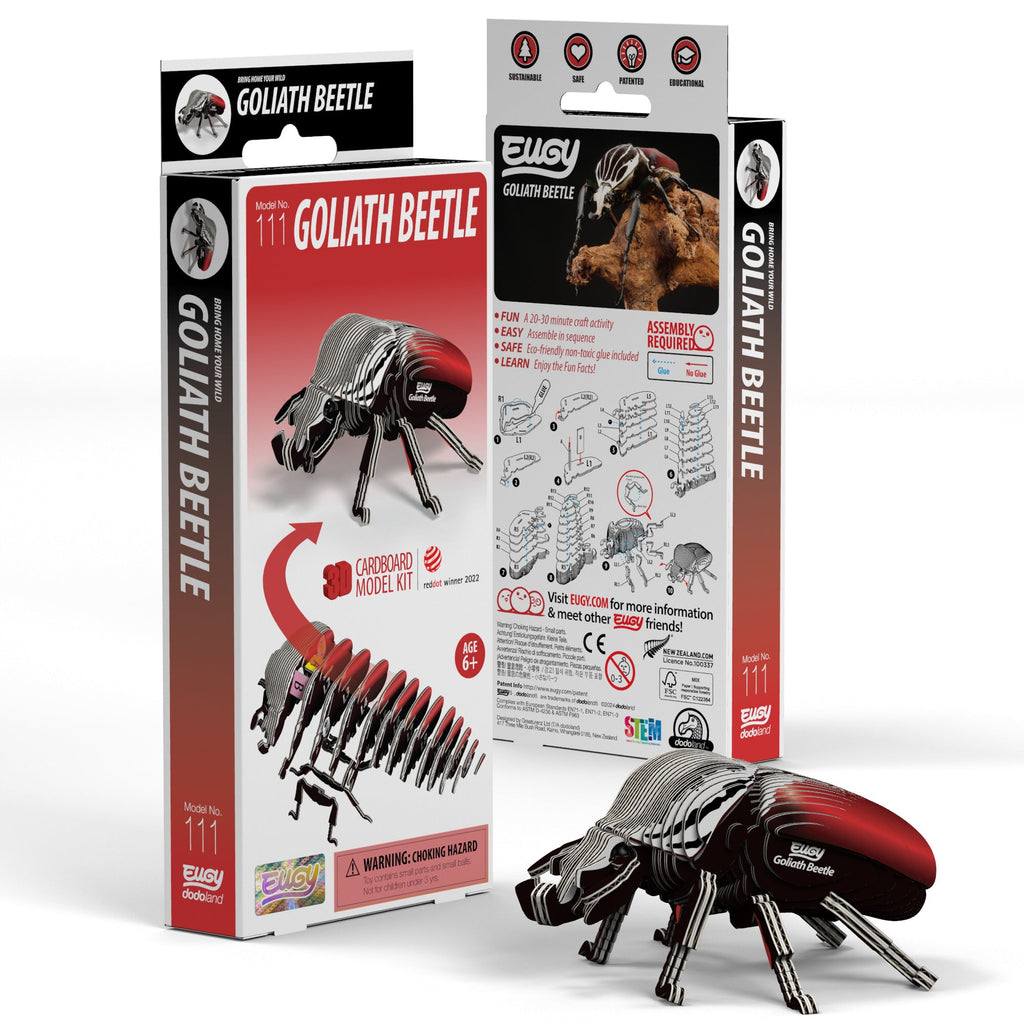 EUGY Goliath Beetle 3D puzzle constructed from eco-friendly biodegradable cardboard with authentic insect markings