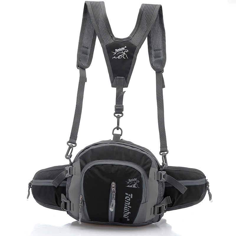 5L convertible hydration fanny pack in water-resistant ripstop nylon with integrated water bottle holder