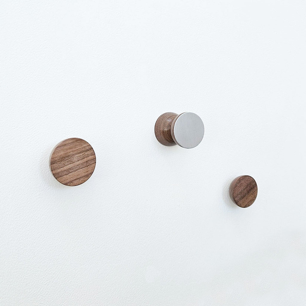 Geometric Walnut Wood & Aluminium Wall Mounted Coat Hook / Knob-2