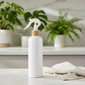 White spray bottle with adjustable trigger, 500ml frosted PET plastic refillable dispenser for home cleaning