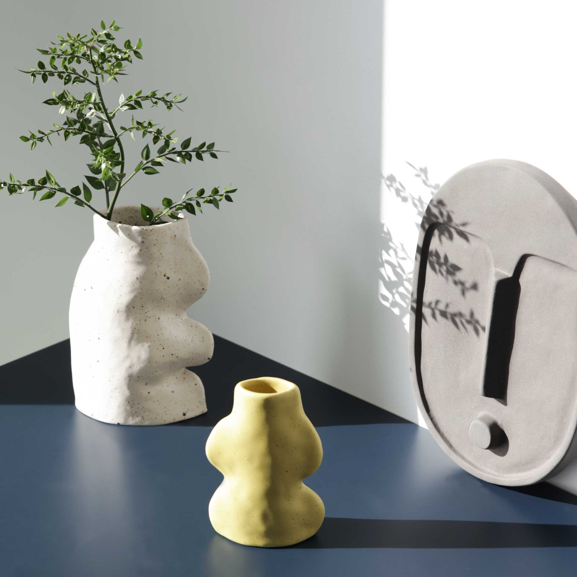 Large white handmade Fluxo ceramic vase with flowing organic lines and a matte finish. — view 4