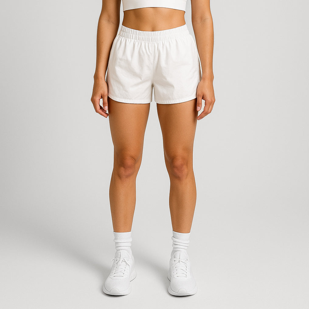 Women's athletic running shorts in lightweight breathable nylon featuring an elastic waistband — view 3