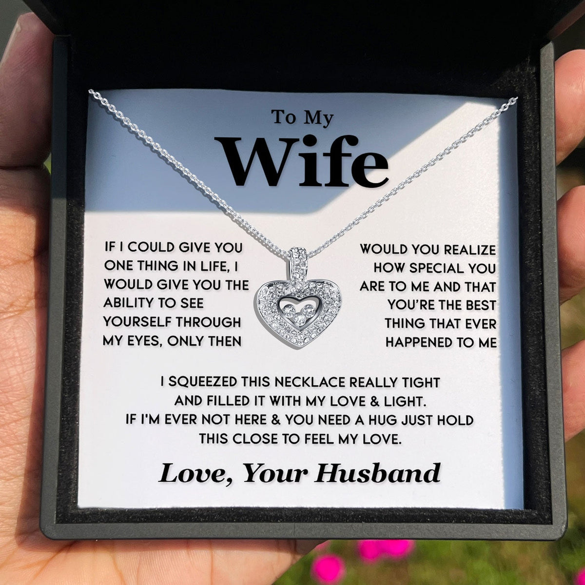 TRYNDI™ To My Wife Floating Heart Necklace With Authentic Swarovski Crystals-1