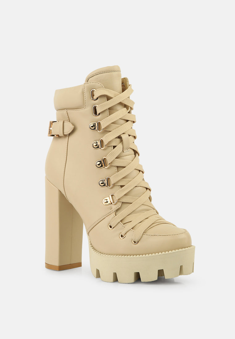 Willow Combat Boot with block heel lace-up front and bold buckle strap accents — view 2