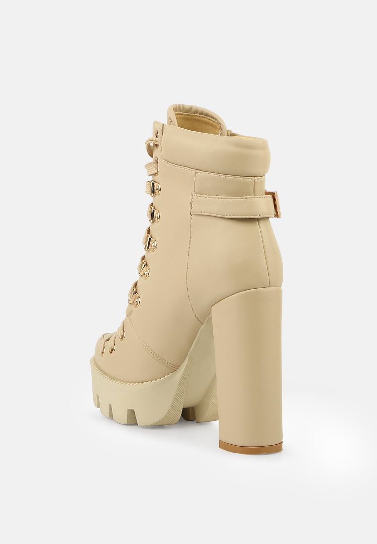 Willow Combat Boot with block heel lace-up front and bold buckle strap accents — view 3