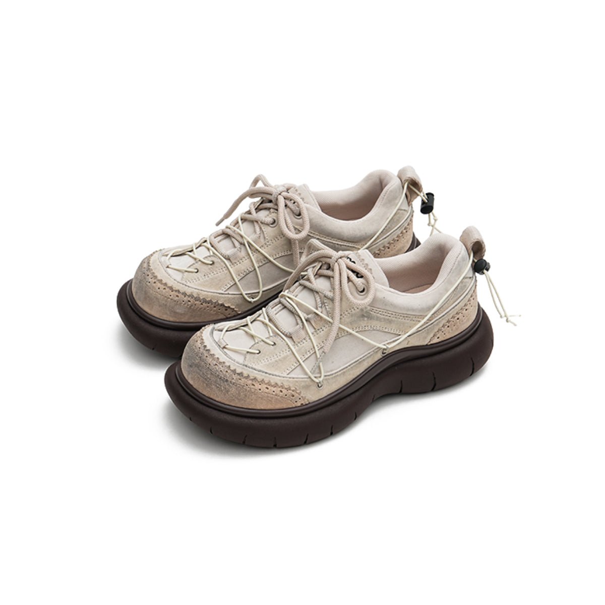 Women's chunky platform sneakers with vintage brogue detailing, cage laces, and mixed materials — view 2