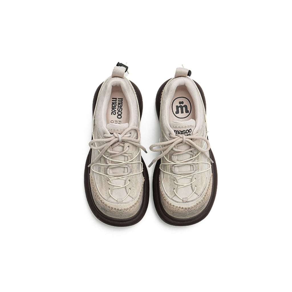Women's chunky platform sneakers with vintage brogue detailing, cage laces, and mixed materials — view 3