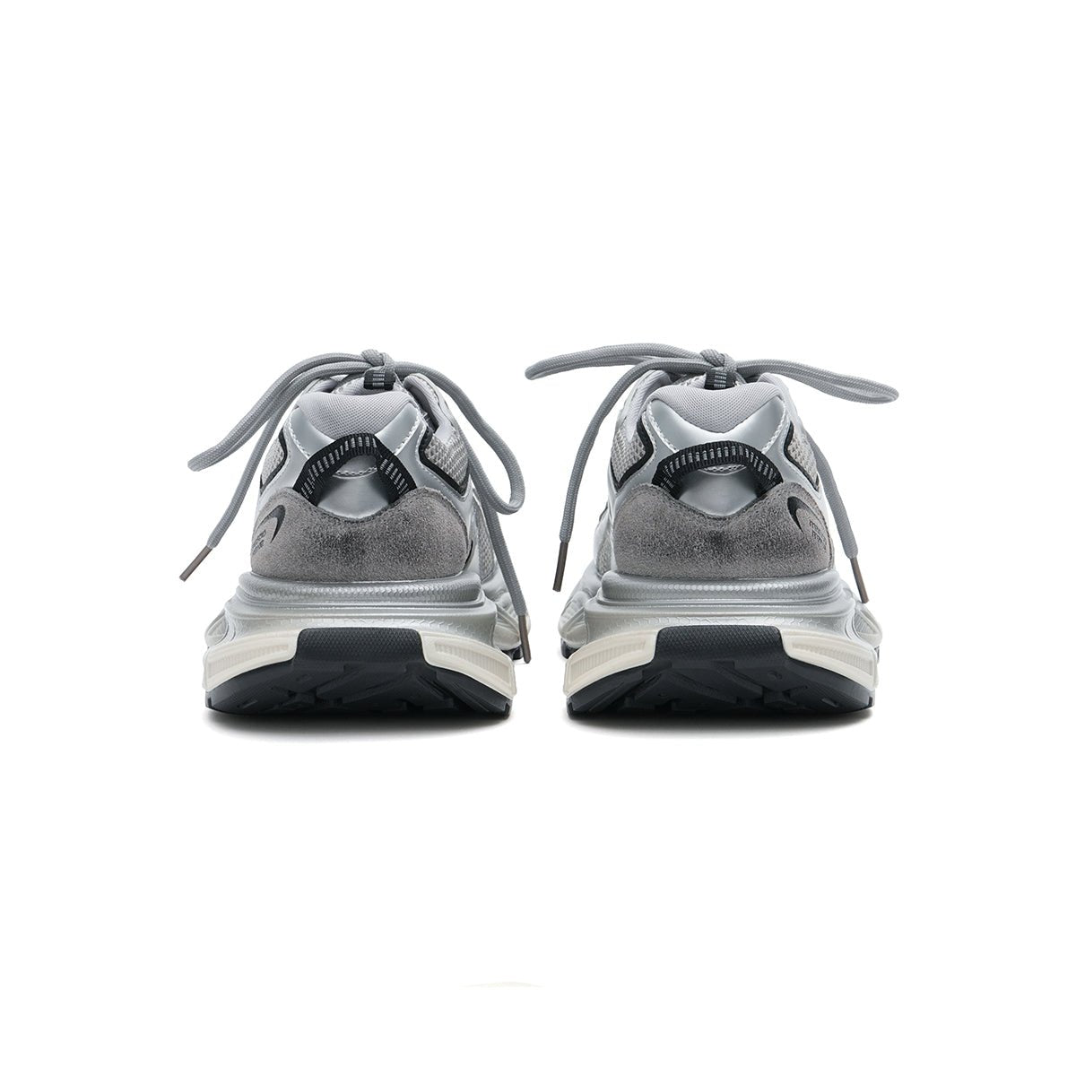 Women's chunky technical mesh running shoes with metallic overlays and thick cushioned midsole — view 4