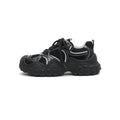Women's chunky breathable running shoes with wavy midsole and technical mesh upper in black