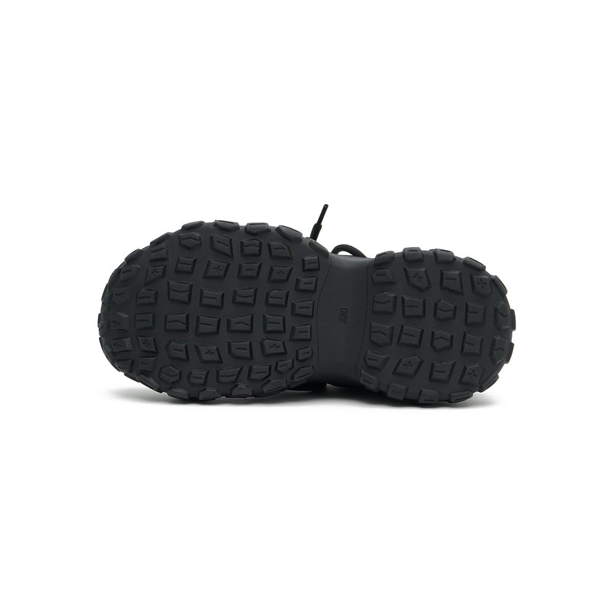 Women's chunky breathable running shoes with wavy midsole and technical mesh upper in black — view 5