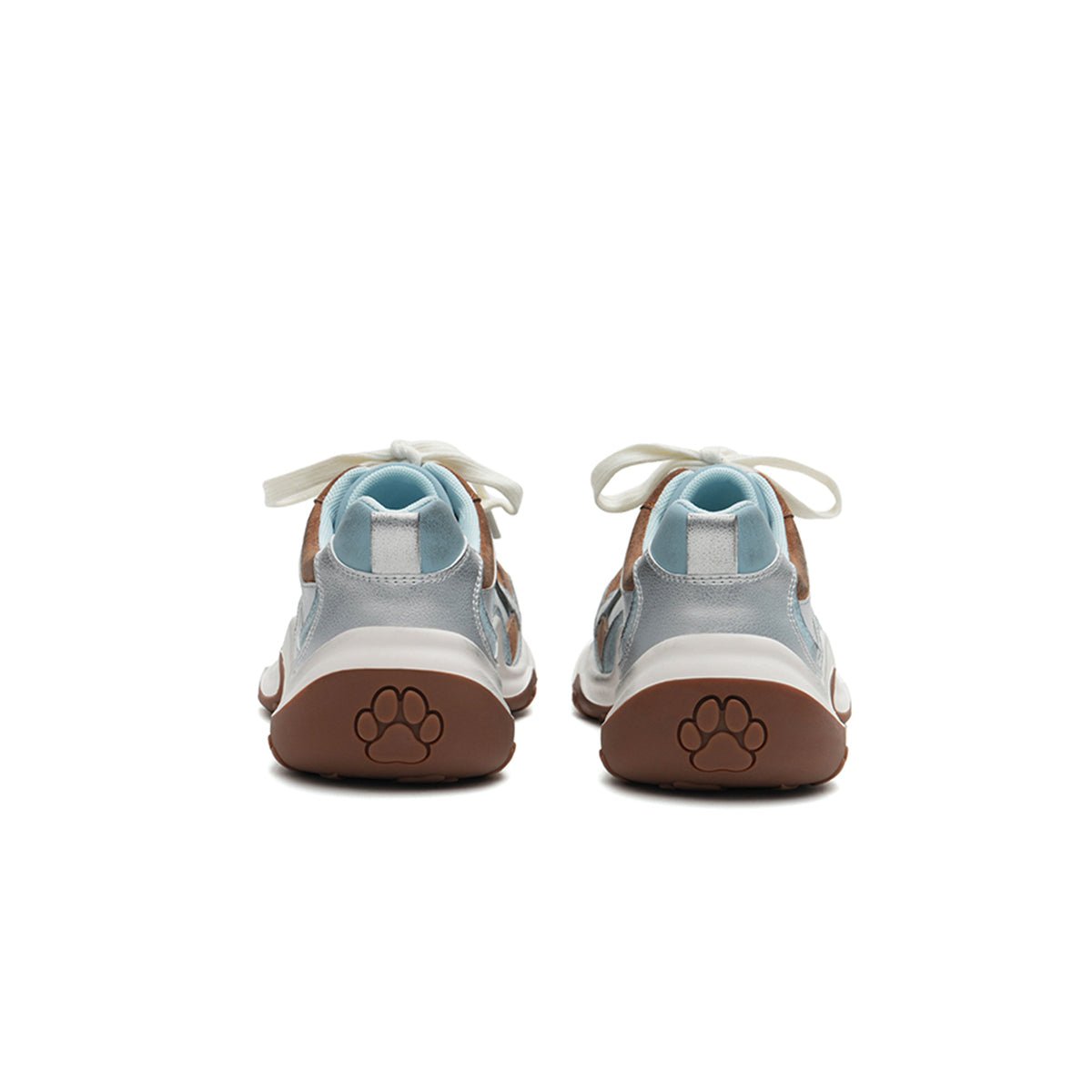 Women's chunky dad sneakers with metallic overlays, platform sole, and kawaii paw print heel detailing. — view 4