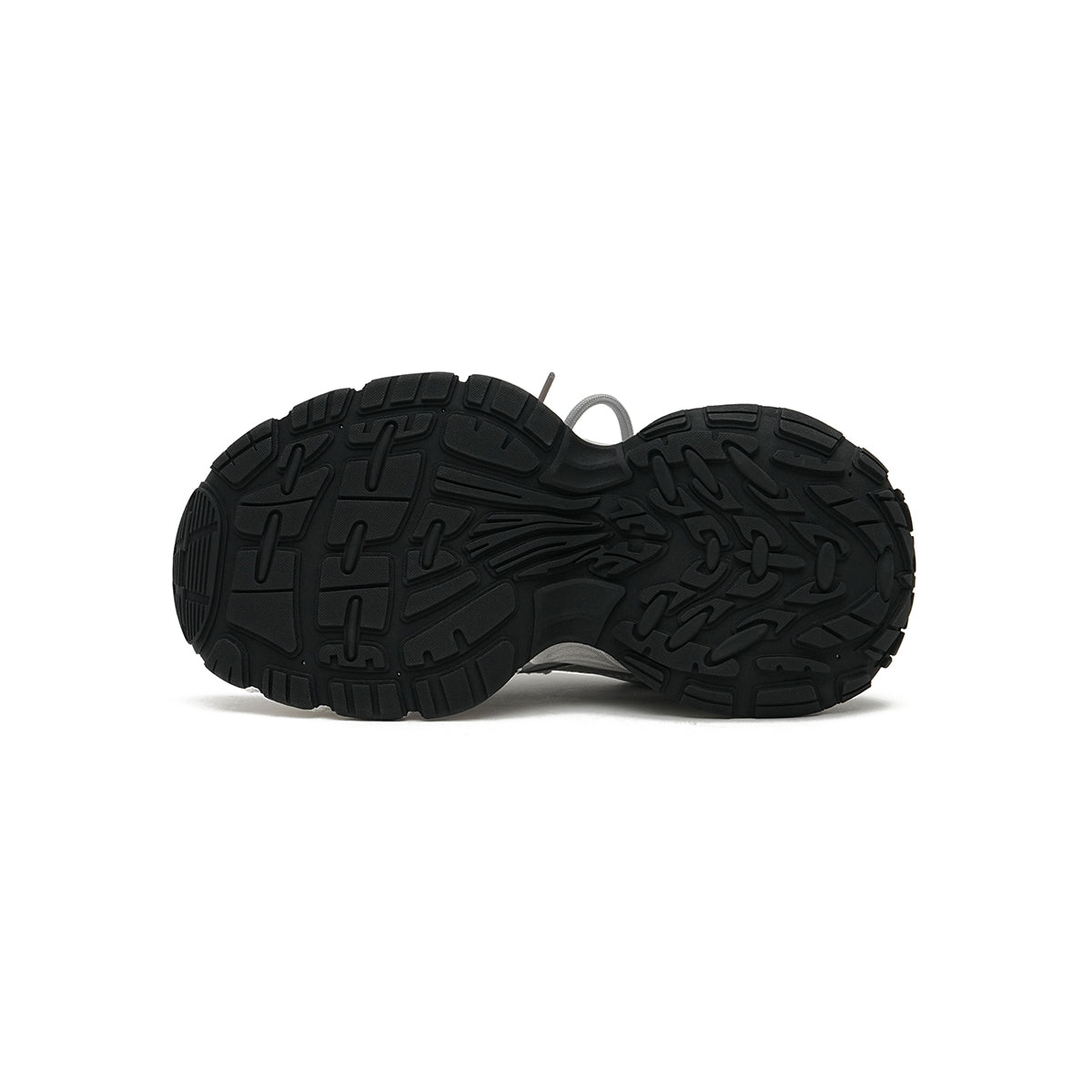 Women's chunky running shoes in metallic silver mesh with thick sculpted soles and curved lines — view 5