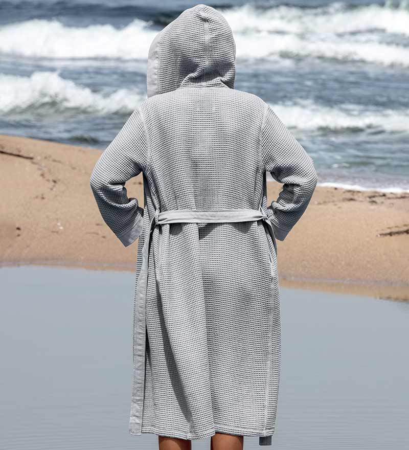 Women’s Turkish Cotton Waffle Hooded Robe-9