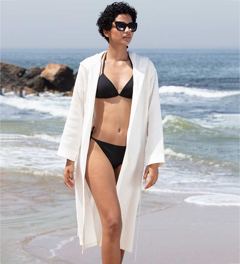 Women’s Turkish Cotton Waffle Hooded Robe-4