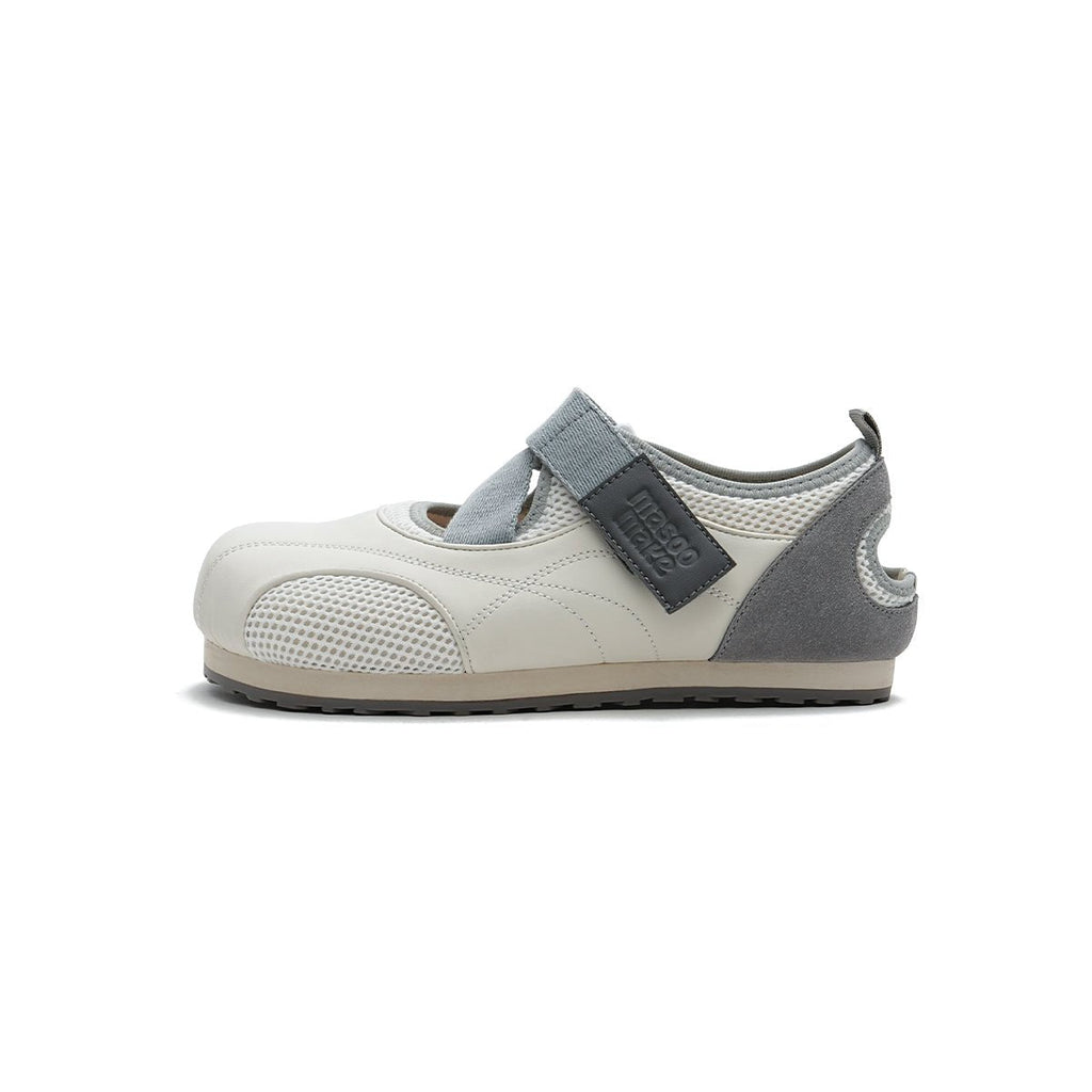 Women's mesh Mary Jane velcro flats in cream with breathable panels and sporty flat sole