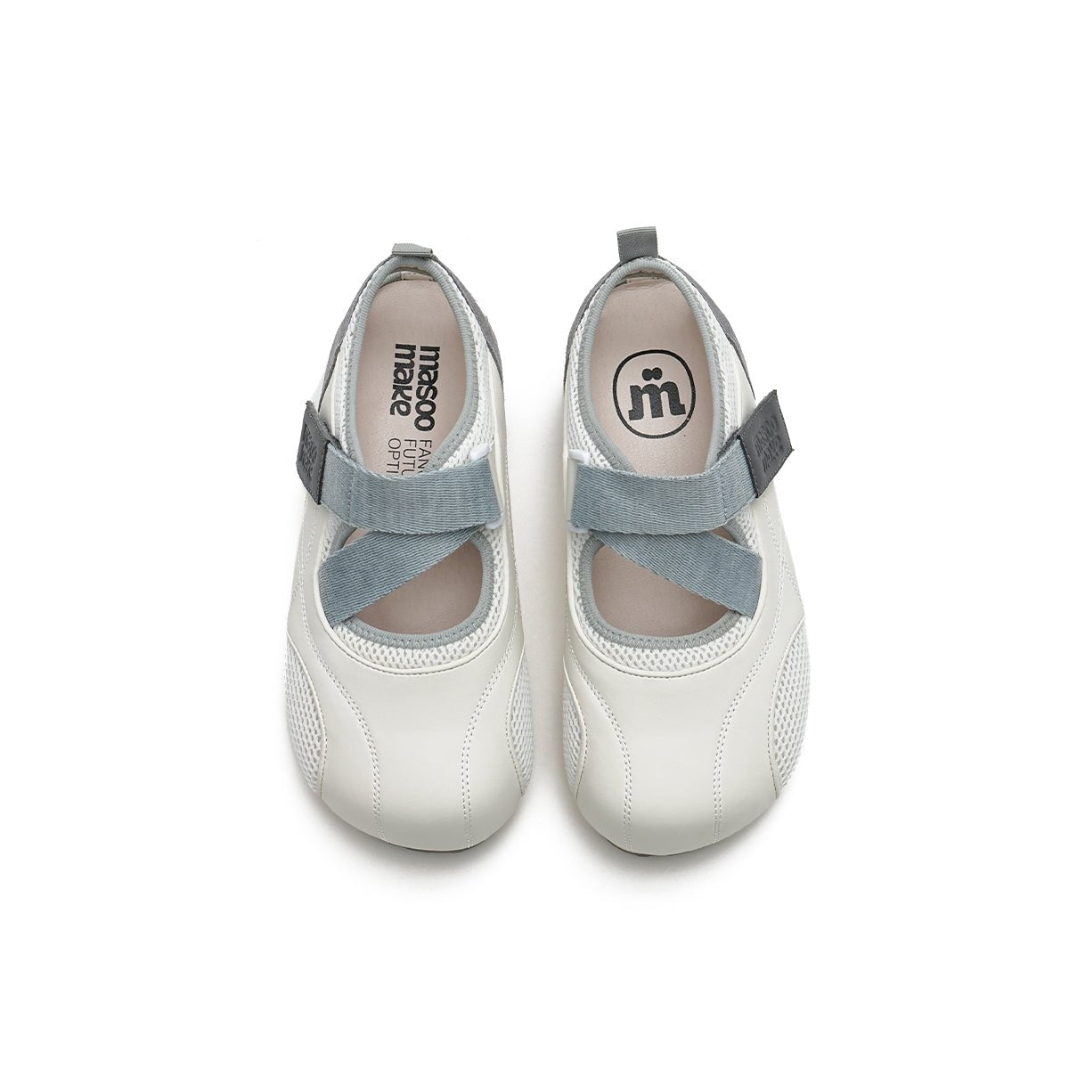Women's mesh Mary Jane velcro flats in cream with breathable panels and sporty flat sole — view 3