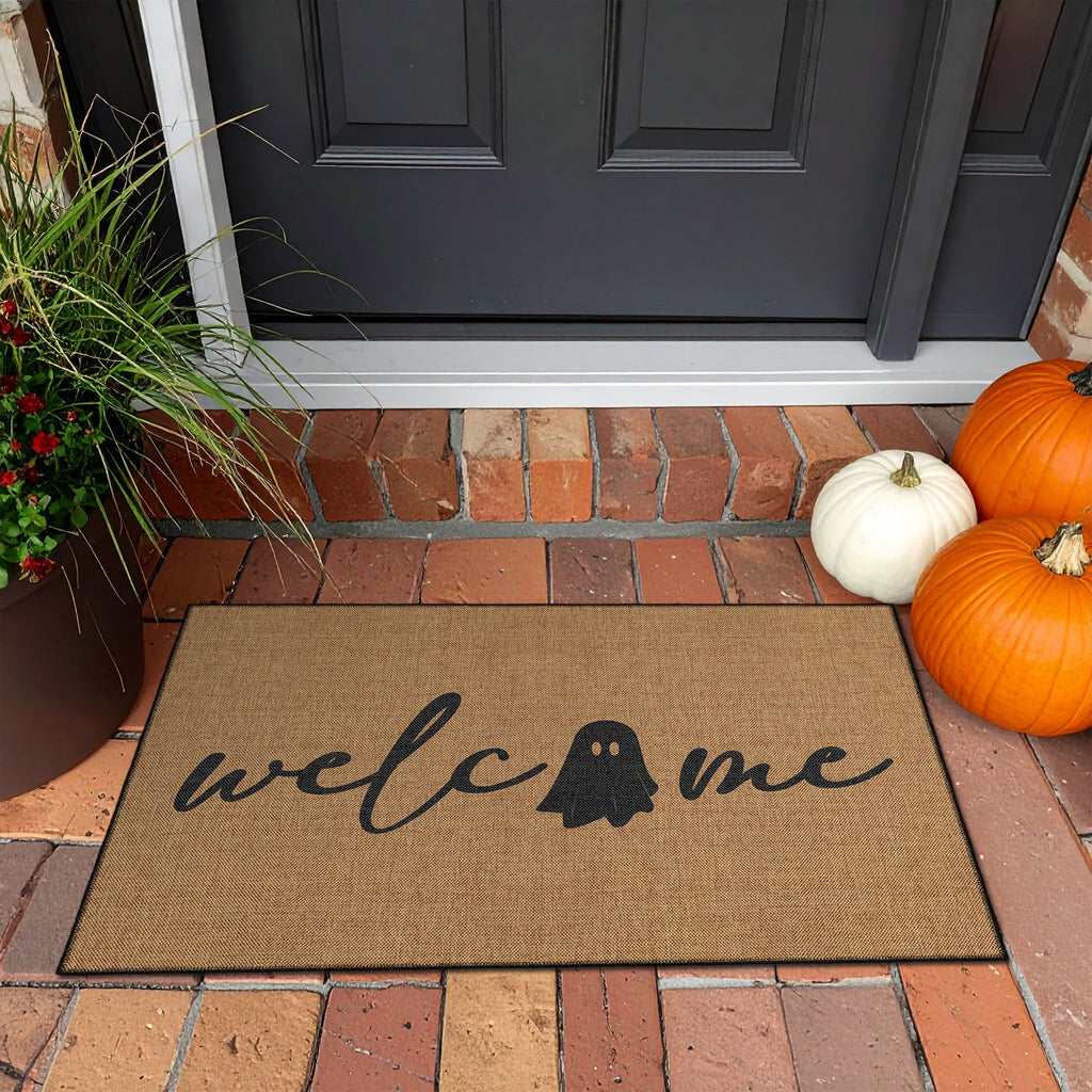 Trove Halloween Doormat in vintage boho style, woven cotton non-slip rug for home entryway. — view 3