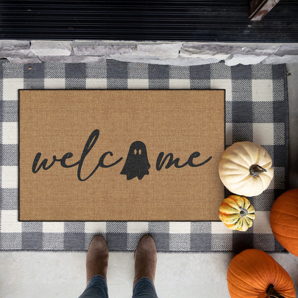 Trove Halloween Doormat in vintage boho style, woven cotton non-slip rug for home entryway. — view 4