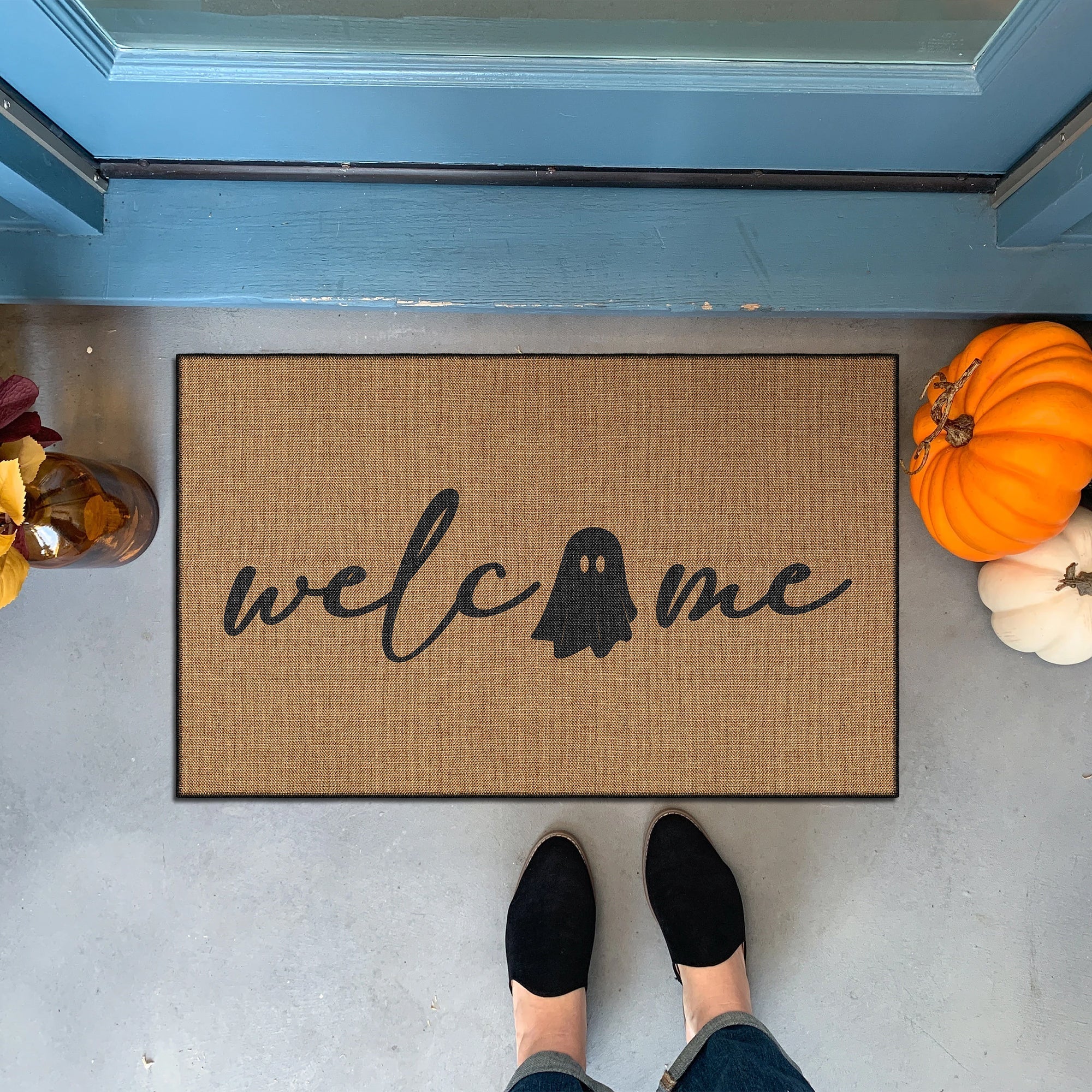 Trove Halloween Doormat in vintage boho style, woven cotton non-slip rug for home entryway. — view 5