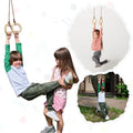 Kids wooden gymnastic rings with sturdy ropes for indoor and outdoor active play