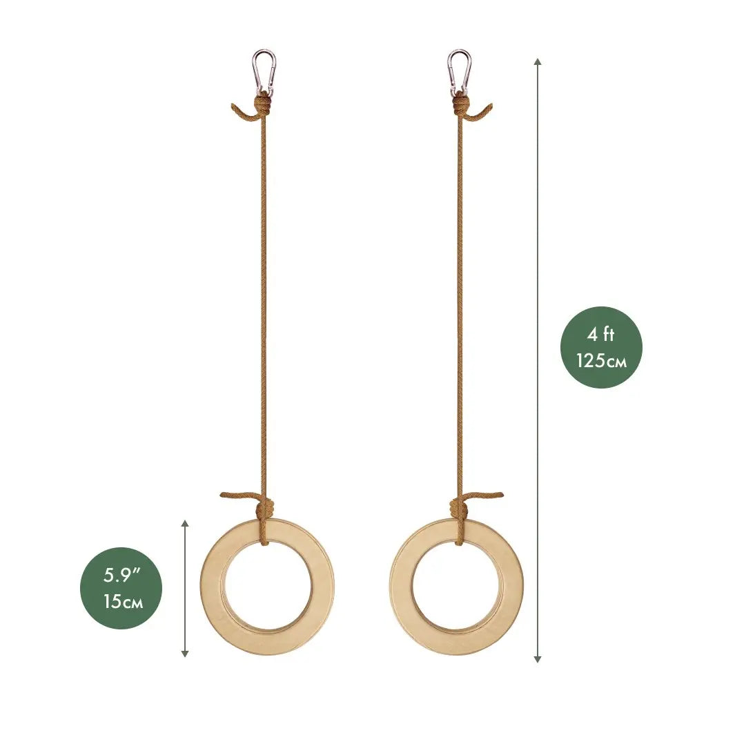 Kids wooden gymnastic rings with sturdy ropes for indoor and outdoor active play — view 2
