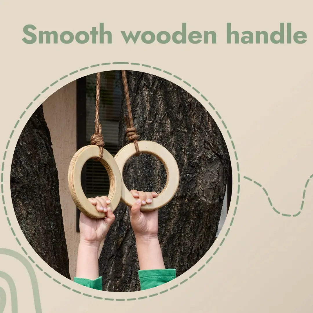 Kids wooden gymnastic rings with sturdy ropes for indoor and outdoor active play — view 5