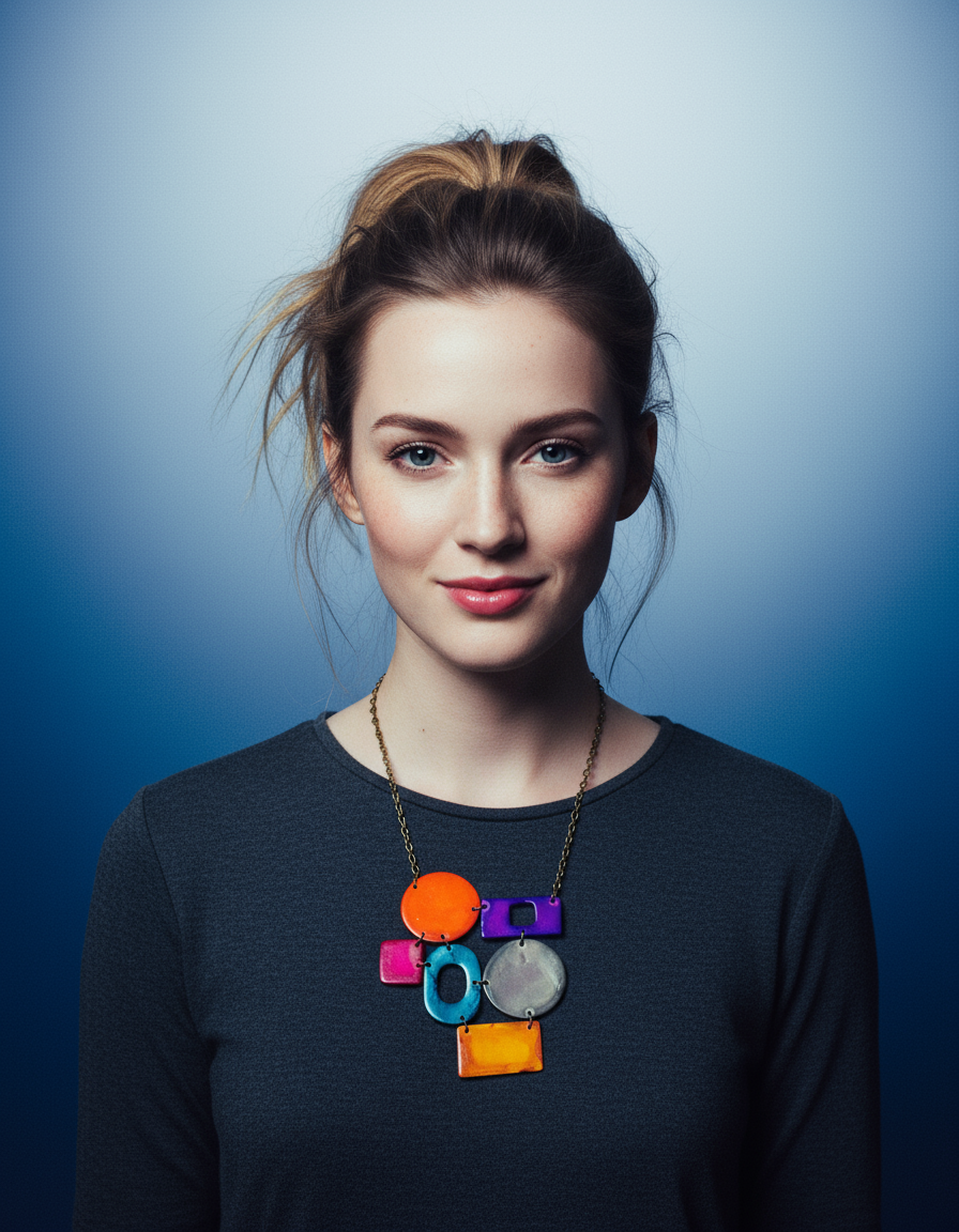 Colorful Geometric Statement Necklace, Handmade Polymer Clay-0