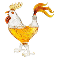 Rooster shaped 500ml glass whiskey decanter with colored accents and tail stopper