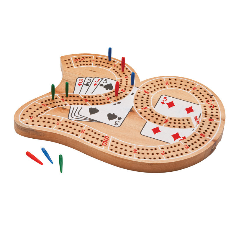 Solid pine wood 29 cribbage board game set with colorful tracking pegs and natural finish