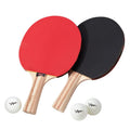 Two solid wood handle table tennis paddles with ITTF approved rubber and three ping pong balls