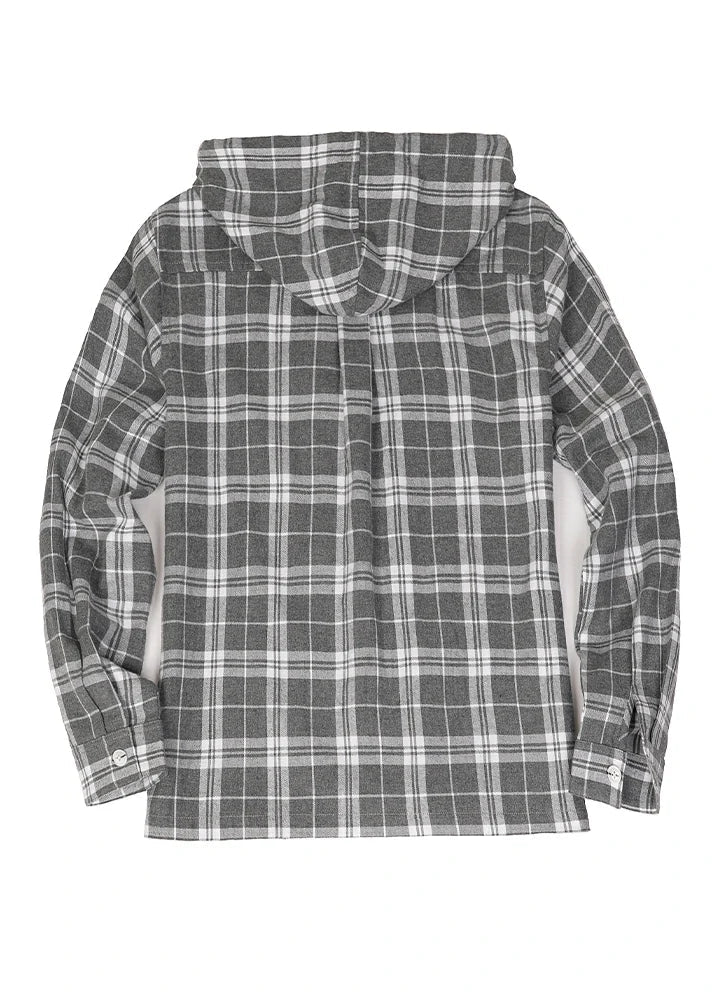 Womens full zip hooded flannel shirt in premium cotton with front pockets and adjustable hood — view 5