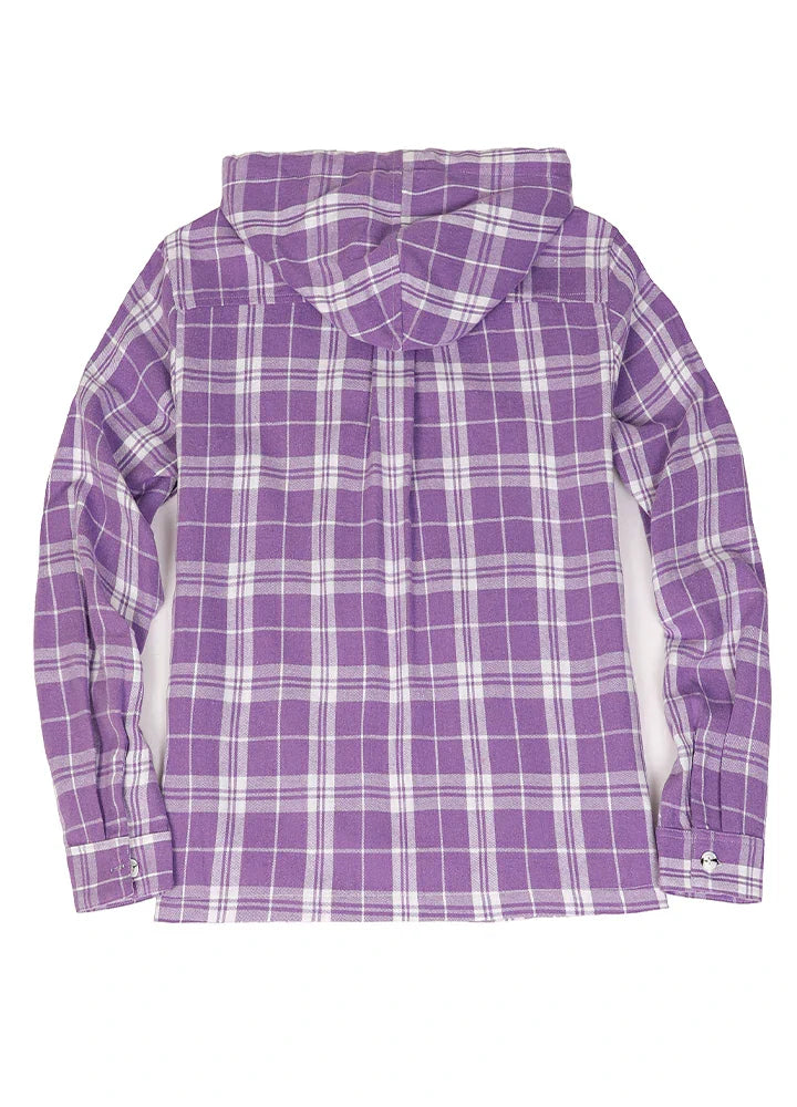 Womens full zip hooded flannel shirt in premium cotton with front pockets and adjustable hood — view 2