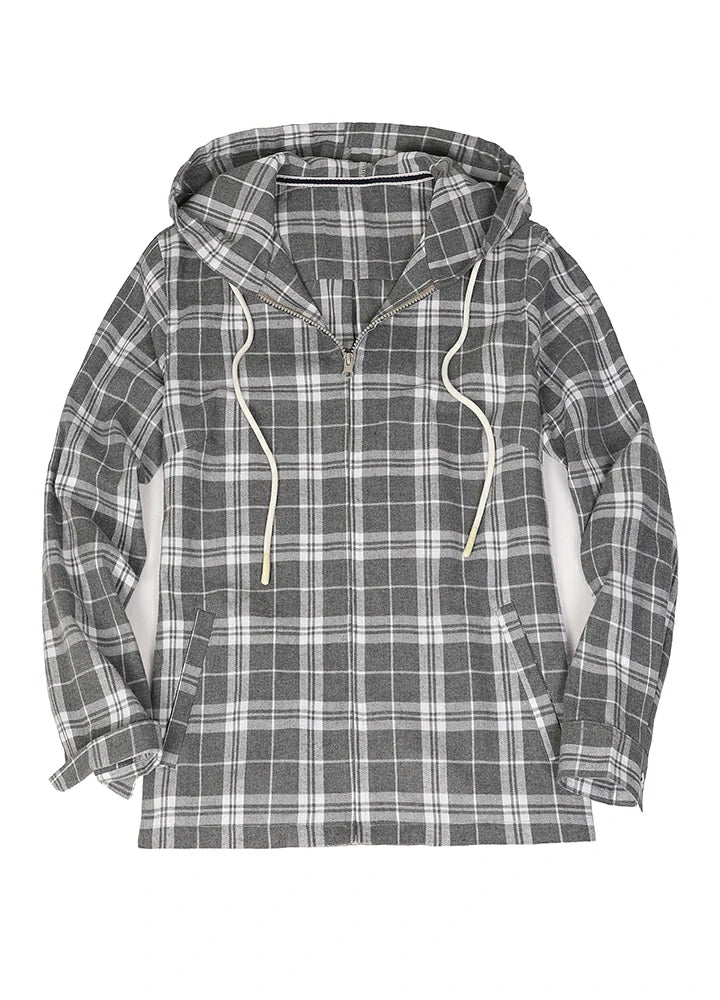 Womens full zip hooded flannel shirt in premium cotton with front pockets and adjustable hood — view 4