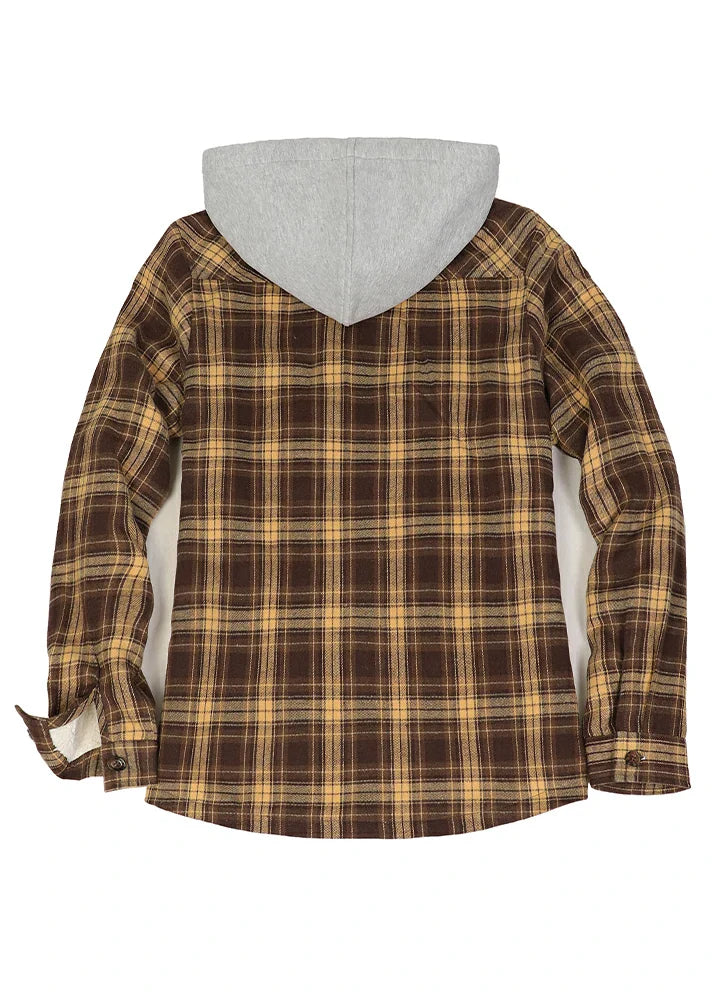 Women's full zip sherpa-lined flannel jacket with cozy fleece hood and functional pockets — view 5