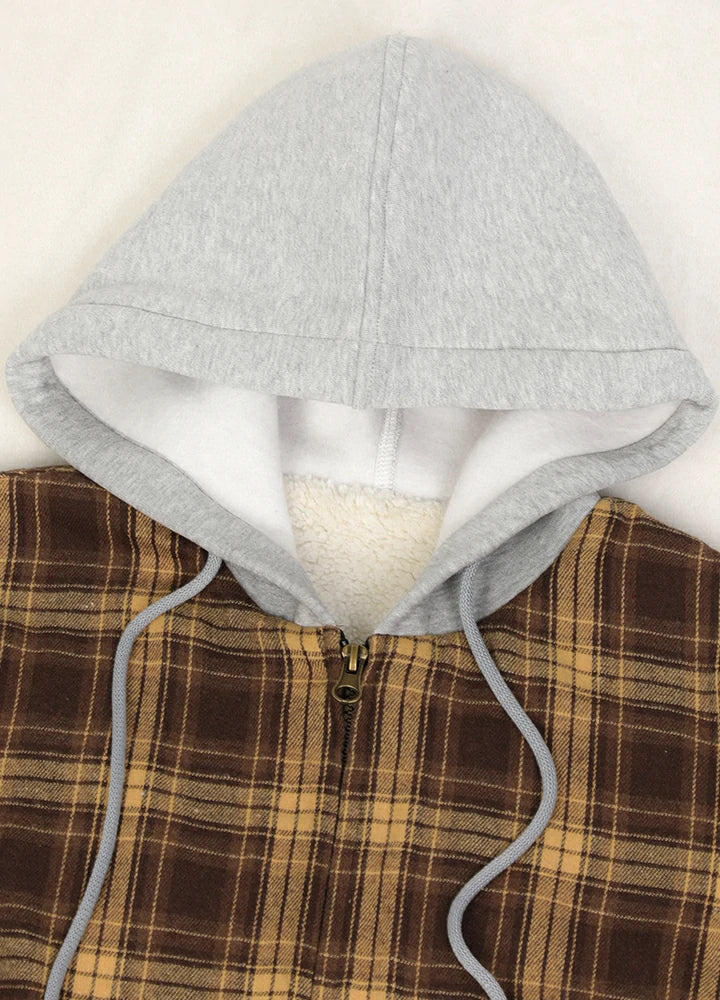 Women's full zip sherpa-lined flannel jacket with cozy fleece hood and functional pockets — view 3