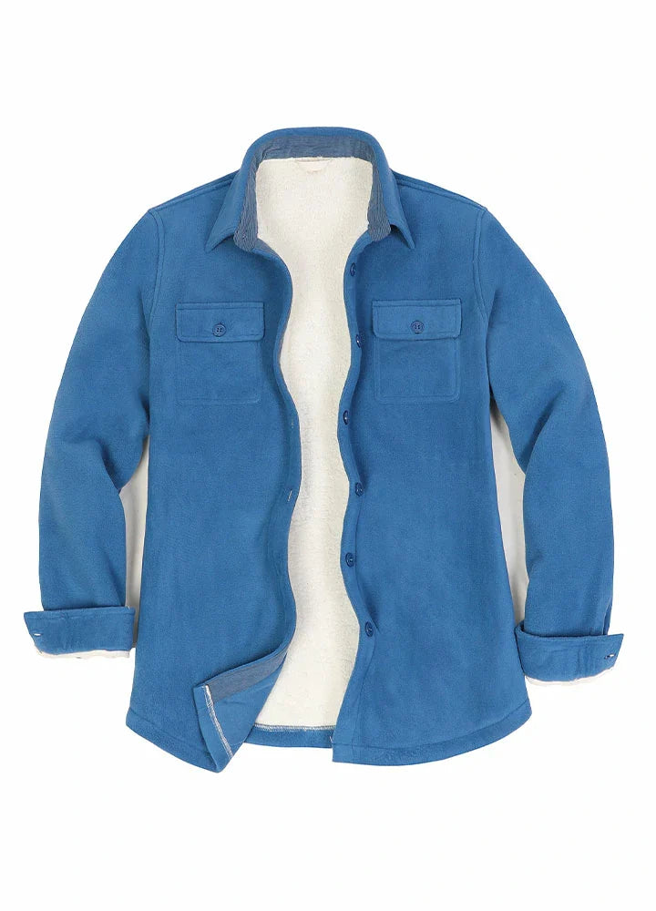 Womens sherpa lined winter fleece shirt jacket with button up front and twin chest pockets — view 3