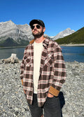 Mens midweight plaid flannel shirt in breathable cotton with button-up front and corduroy trim details