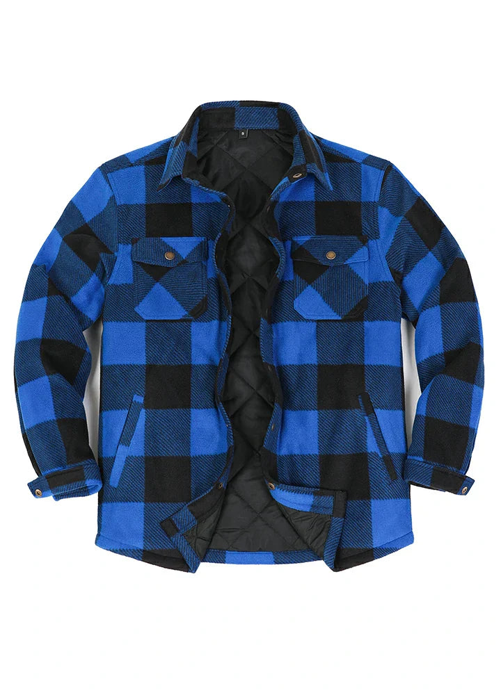 Men's quilted lined shirt jacket with snap buttons, dual chest pockets, and thermal interior — view 2