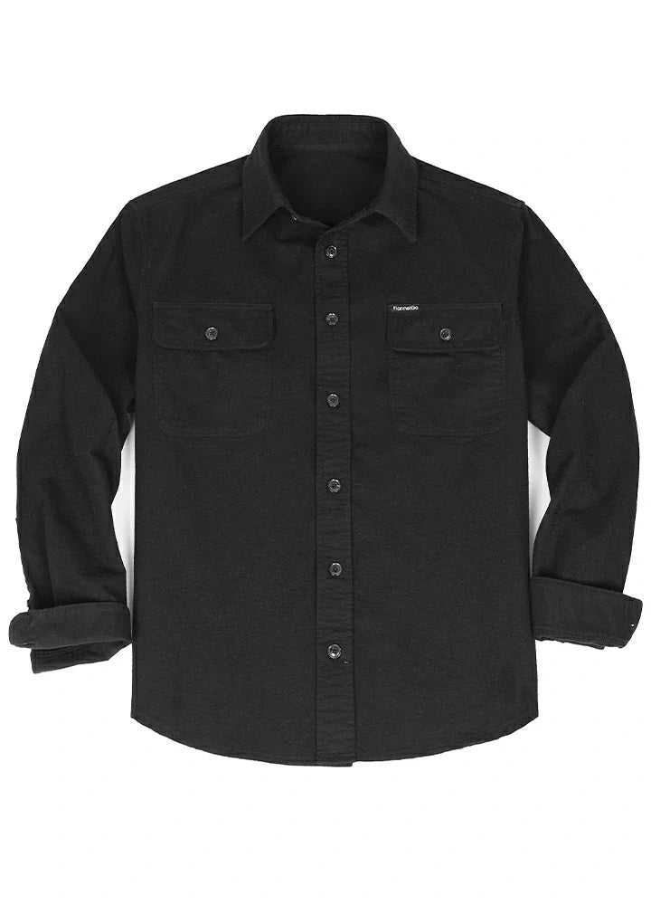 Men's lightweight flannel CPO shirt in double-brushed cotton with symmetrical flap pockets and curved hem.