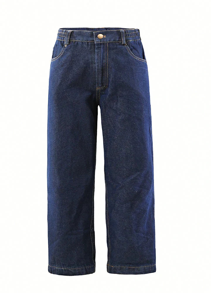 Kids flannel lined jeans with classic straight leg and rolled buffalo check plaid cuff — view 2