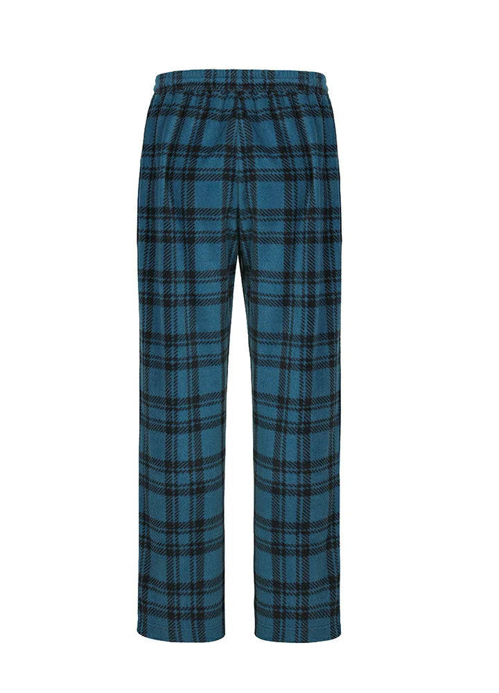 Men's plush fleece plaid pajama pants with an adjustable drawstring waist and practical front pockets — view 2