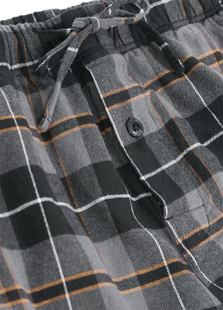 Men's cotton flannel plaid pajama set with button-front long sleeve shirt and matching pants — view 5