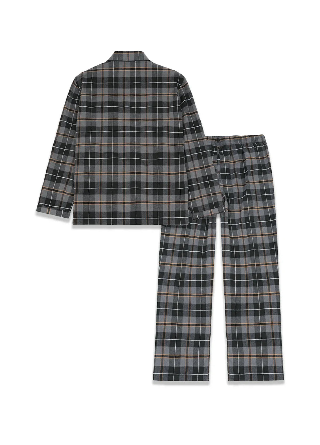 Men's cotton flannel plaid pajama set with button-front long sleeve shirt and matching pants — view 2