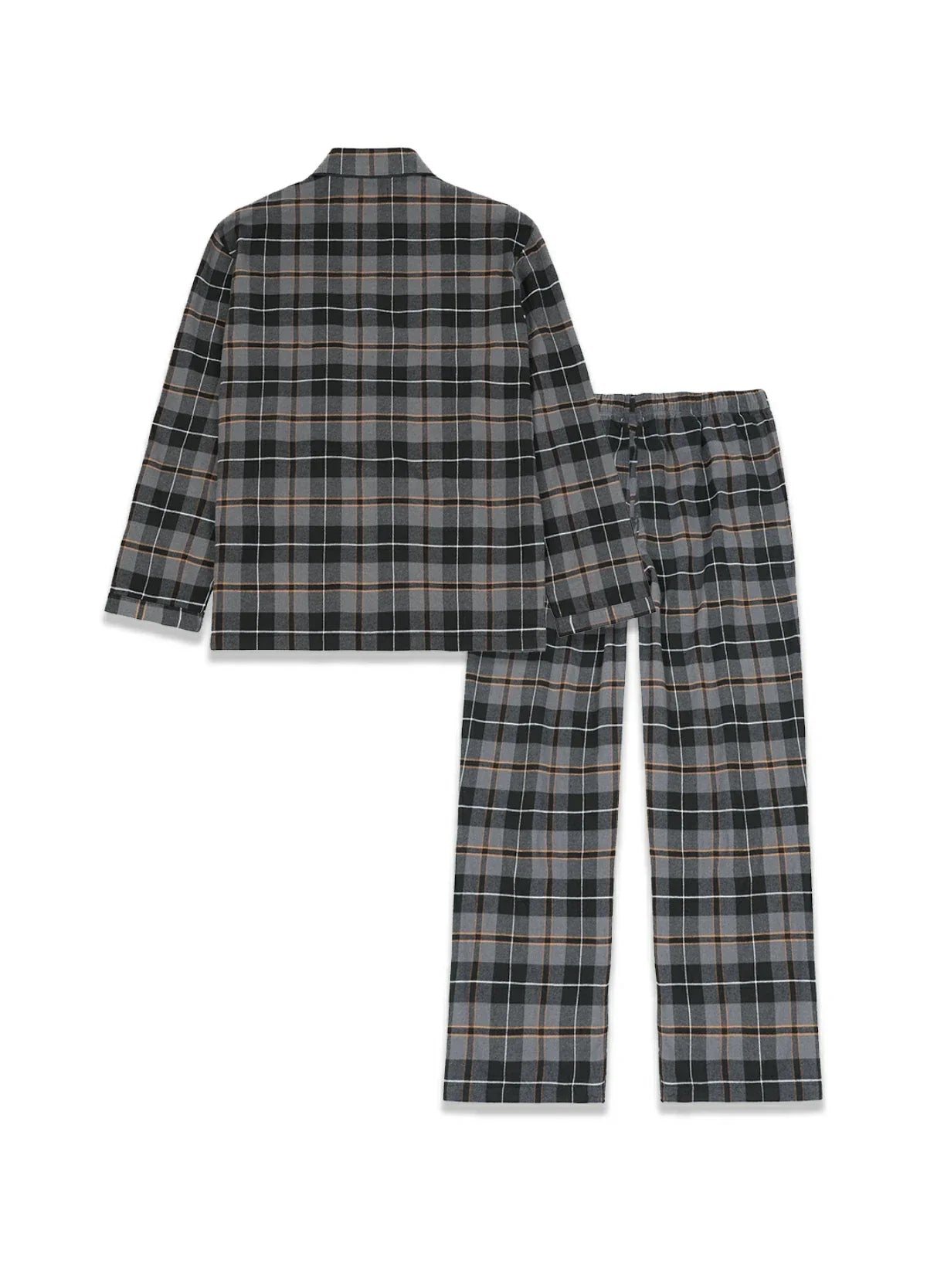 Men's cotton flannel plaid pajama set with button-front long sleeve shirt and matching pants — view 2