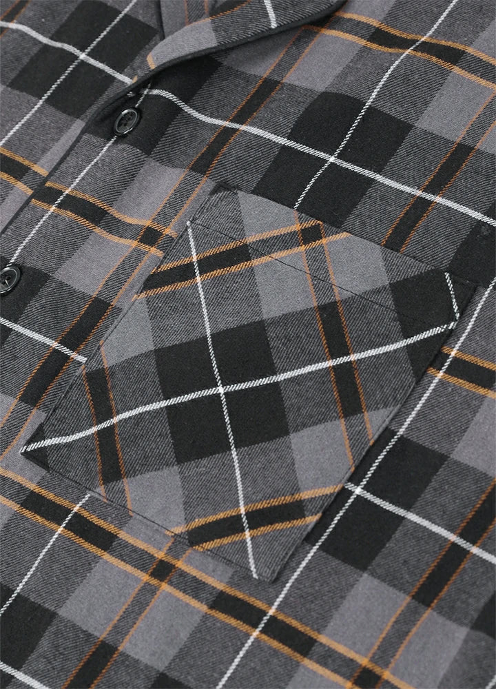 Men's cotton flannel plaid pajama set with button-front long sleeve shirt and matching pants — view 4
