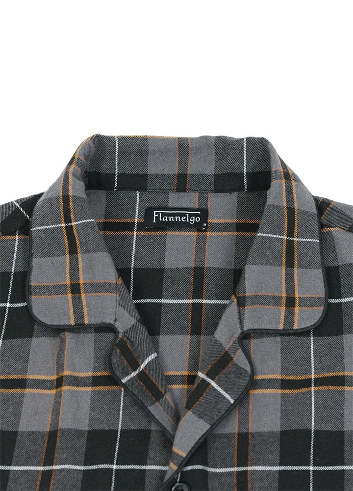 Men's cotton flannel plaid pajama set with button-front long sleeve shirt and matching pants — view 3