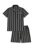 Mens seersucker pajama set in lightweight cotton featuring short sleeve camp collar shirt and matching shorts