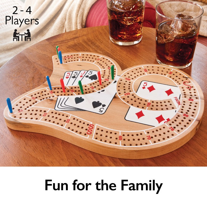 Solid pine wood 29 cribbage board game set with colorful tracking pegs and natural finish — view 2