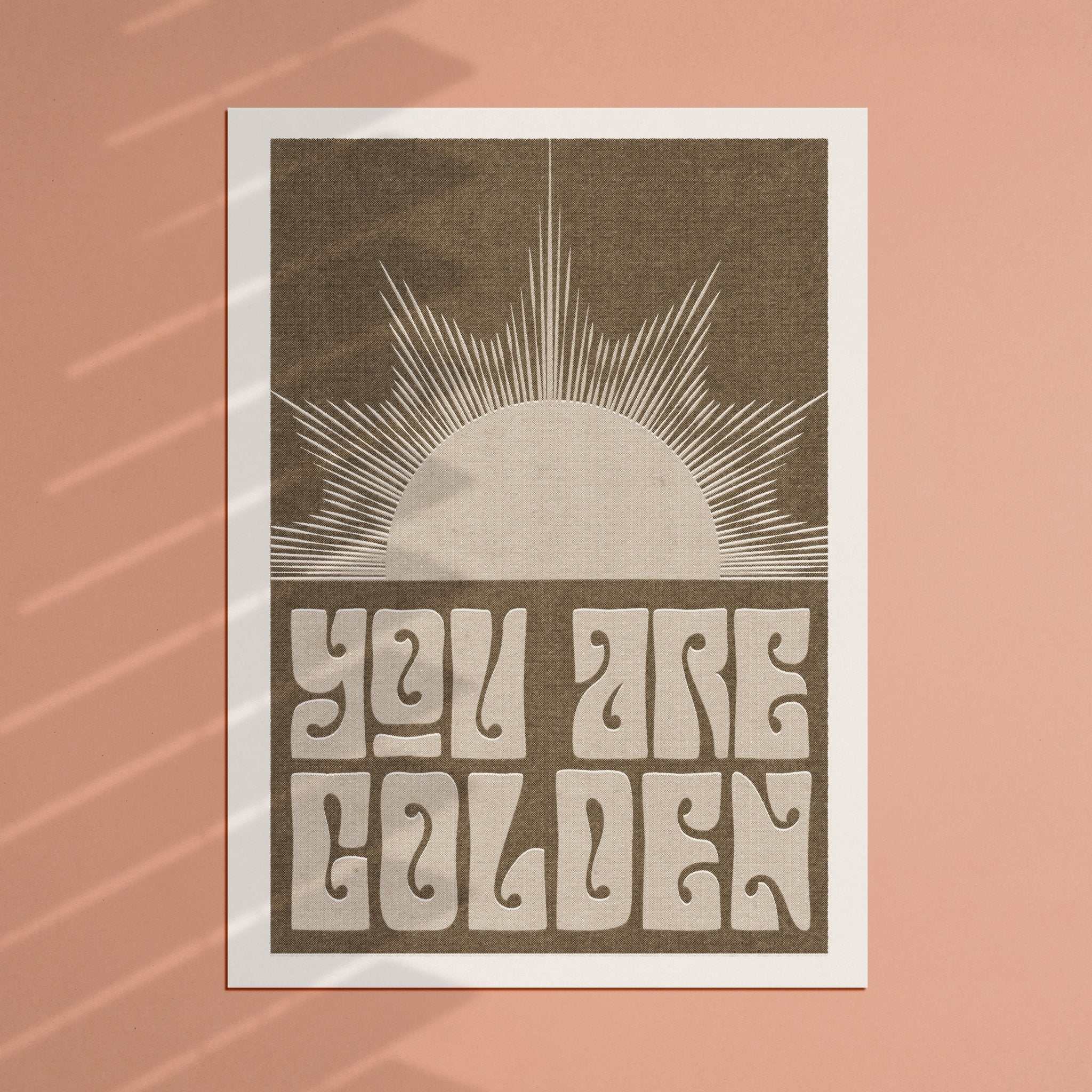 You Are Golden typography art print with minimal sun design in a modern wooden frame — view 4