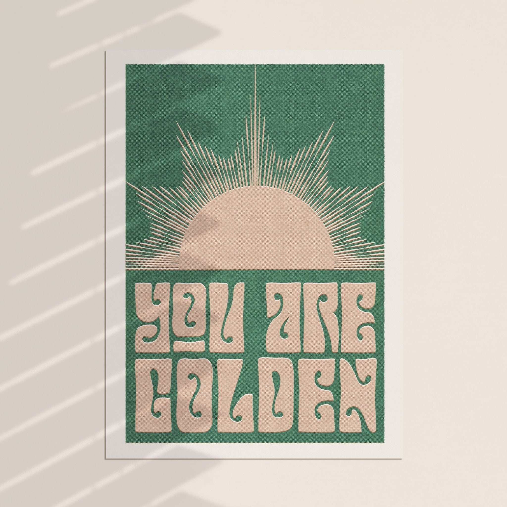You Are Golden typography art print with minimal sun design in a modern wooden frame — view 5